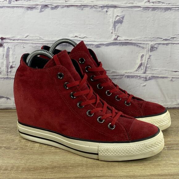 Converse Chuck Taylor All Star Red Suede Hidden Wedge Heel Shoes Women's Size 8 - Picture 1 of 8